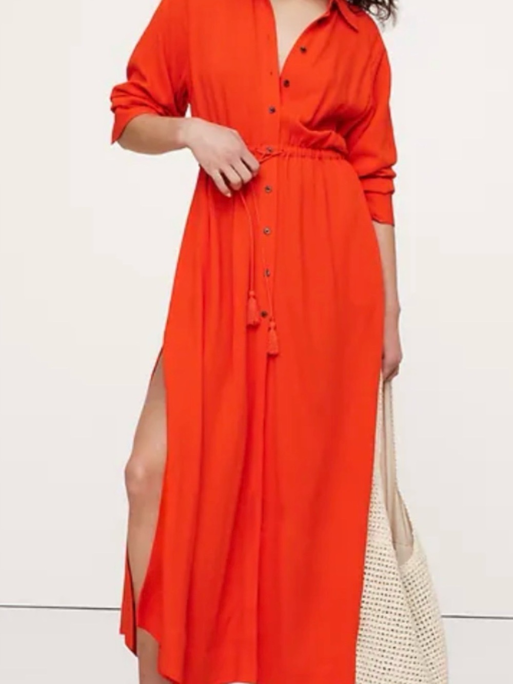 Gauze Button-Front Maxi Shirt Dress